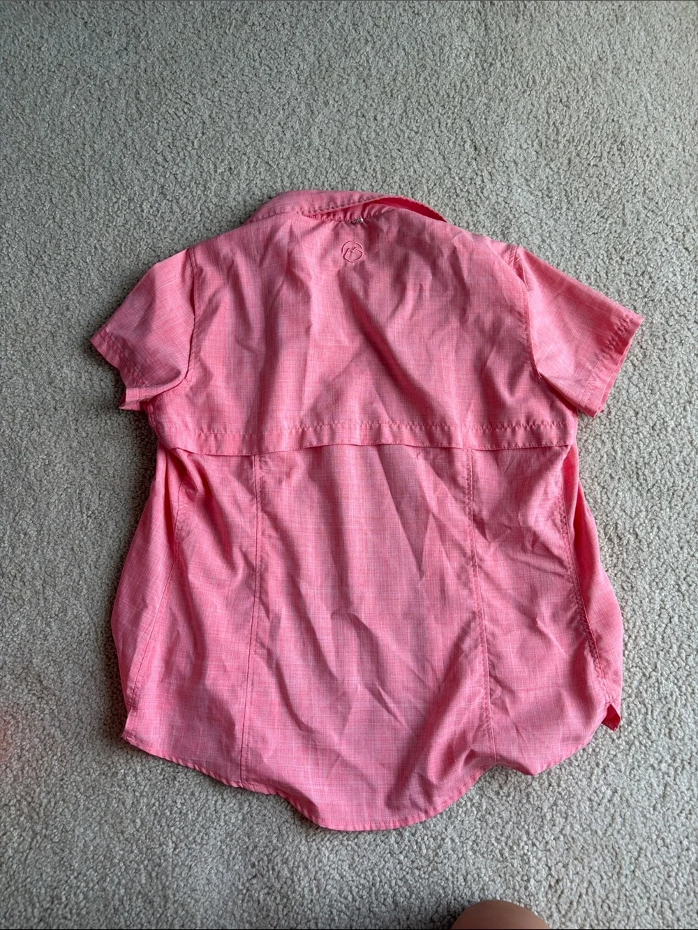 Magellan Outdoors Girls Coral Pink Short-Sleeve Button-Down Shirt